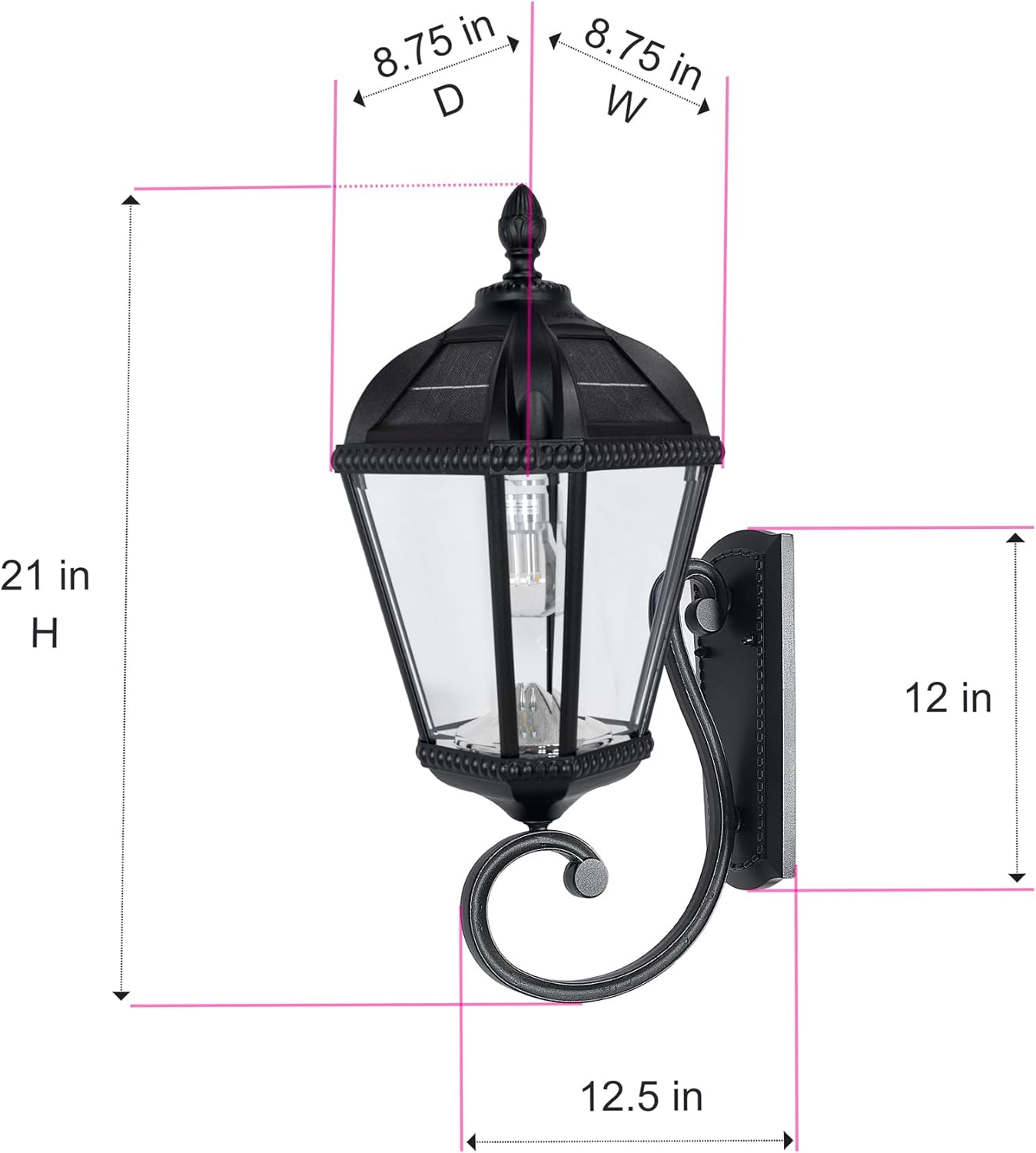 Gama Sonic Solar Outdoor Wall Light, Royal Bulb Exterior Sconce Lamp, Black Cast Aluminum, Clear Beveled Glass, Warm White LED with Omni-Direction Reflector, Large 21-Inch Height, 98B010 (Upgraded)-VerdiqueGarden