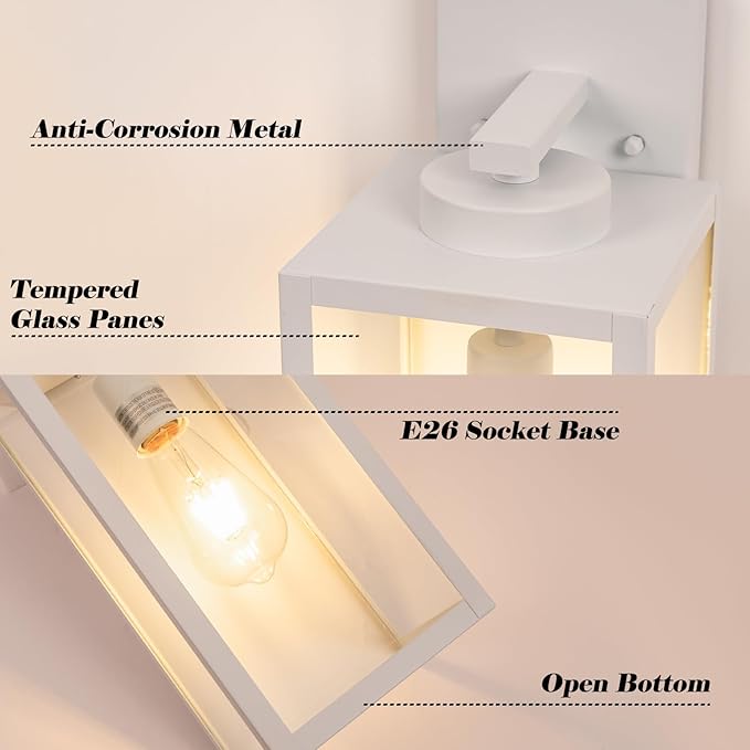 16-inch Large Outdoor Wall Light Fixture, White Exterior Wall Lantern Waterproof, Farmhouse Porch Sconce Lighting with Glass, Modern Outside Lights for House, Garage, Patio Lamp, 2 Packs-VerdiqueGarden