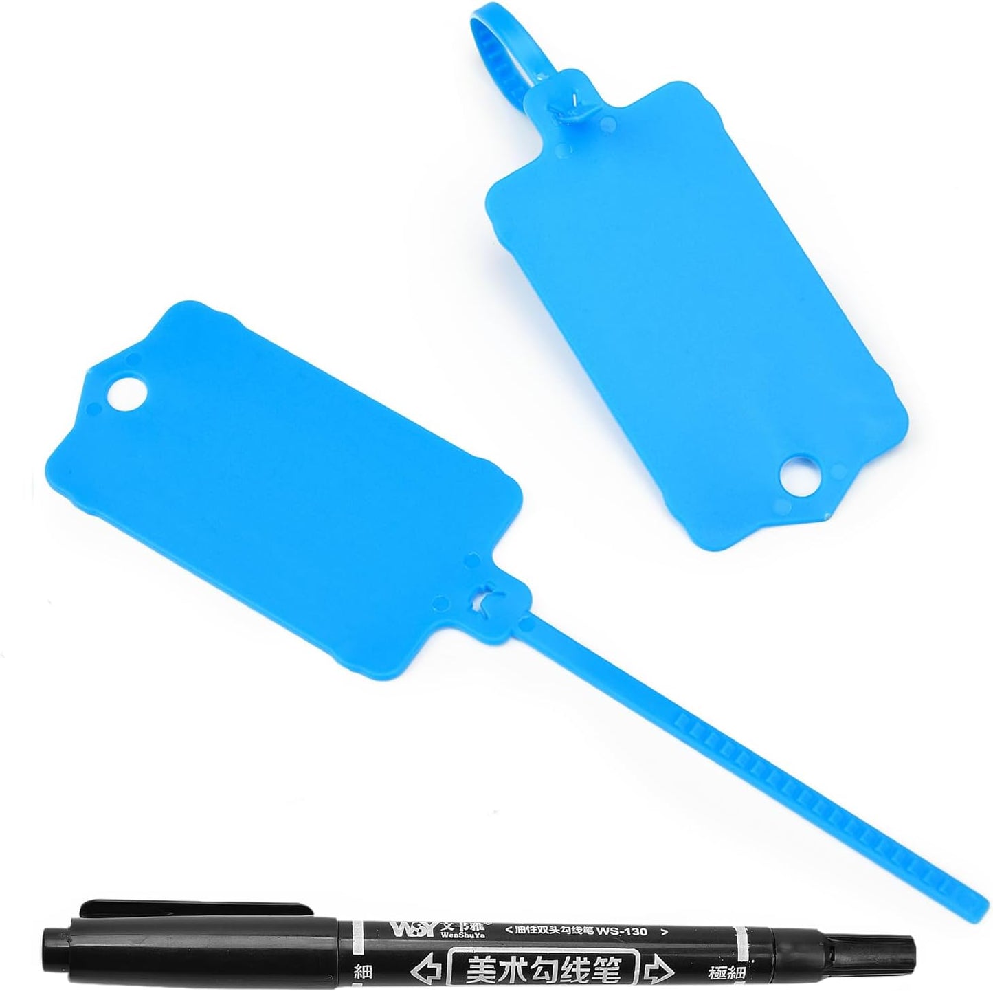 100pcs Blank Plastic Tags for Labeling Reusable Hanging Tags Ties Key Tag Storage Labels Waterproof Plastic Mark Label Writable Hang Sign with One Marker Pen (Blue)-VerdiqueGarden