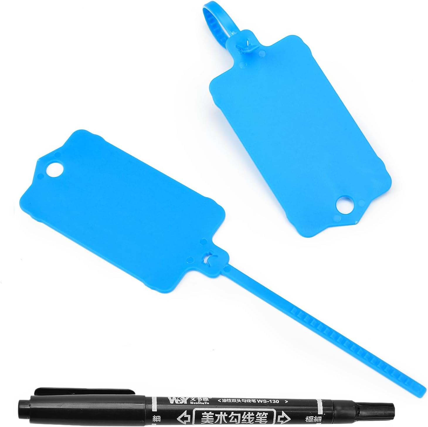 100pcs Blank Plastic Tags for Labeling Reusable Hanging Tags Ties Key Tag Storage Labels Waterproof Plastic Mark Label Writable Hang Sign with One Marker Pen (Blue)-VerdiqueGarden