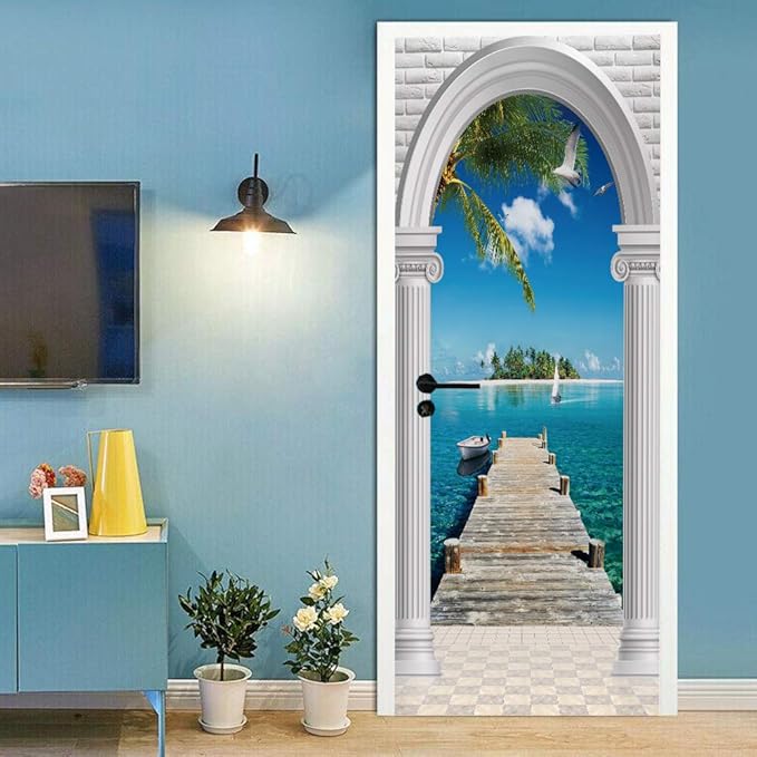 3D Door Stickers Murals - Peel & Stick Landscape - Wallpaper Decals - Removable PVC Waterproof Door Poster - Bedroom & Living Room Decoration - 33.9" x 78.7"-VerdiqueGarden