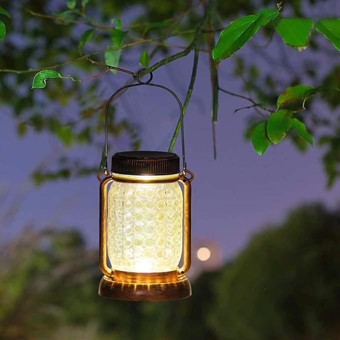 Outdoor Garden Decor, 2 Pack Solar Lantern Waterproof Warmwhite Mason Jar Hanging Lights, Porch Decorative for Garden Yard Patio Backyard Deck Courtyard Lawn-VerdiqueGarden