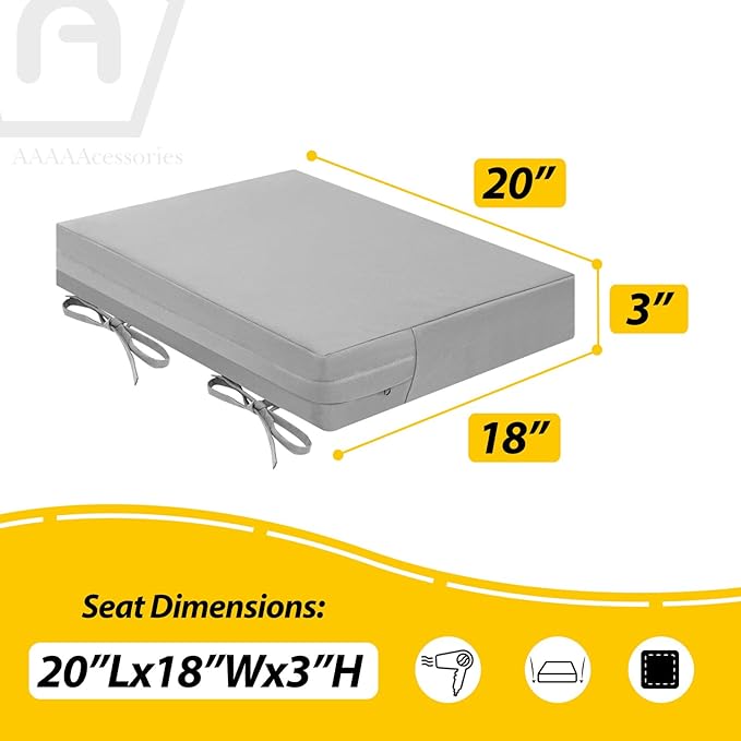 AAAAAcessories Outdoor Seat Cushions for Chairs, Waterproof, Fade-Resistant Patio Furniture Replacement Cushions, 20" x 18" x 3", Set of 2, Gray-VerdiqueGarden