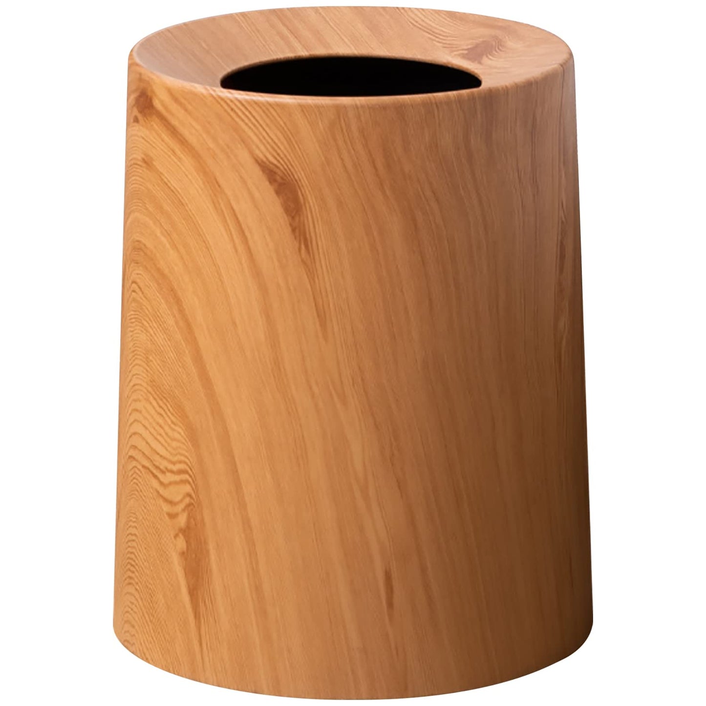 Anti Spill Nordic Wood Grain Look Waste Basket - Kids Pet Proof Garbage Container - Safer & Cleaner Indoor Outdoor Trash Can 3.2Gal - Patio Yard Entry Garbage Can - Round Modern Design 10"x10"x12"-VerdiqueGarden
