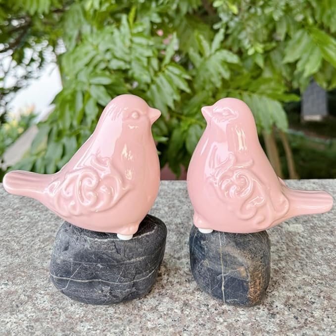 2PCS Ceramic Bird Figurines Decorative Bird Ornaments Statue for Home Garden Decor (Pink)-VerdiqueGarden