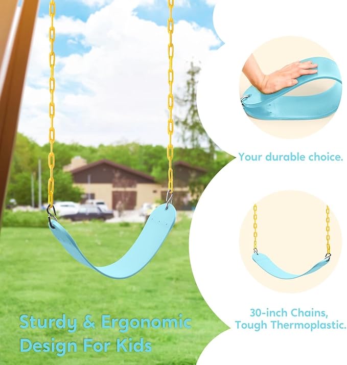 TURFEE Swing for Outdoor Swing Set - Pack of 1 Seat Replacement Kit with Heavy Duty Chains - Backyard Swingset Playground Accessories for Kids (Blue 2)-VerdiqueGarden