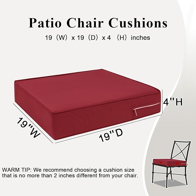 Outdoor Chair Cushions Set of 2 for Patio Furniture 18.5x16x3 Inch Waterproof Patio Chair Cushion 3 Year Color Fastness Rectangle Elastic Foam Garden Couch Pads with Ties and Handle,Red-VerdiqueGarden