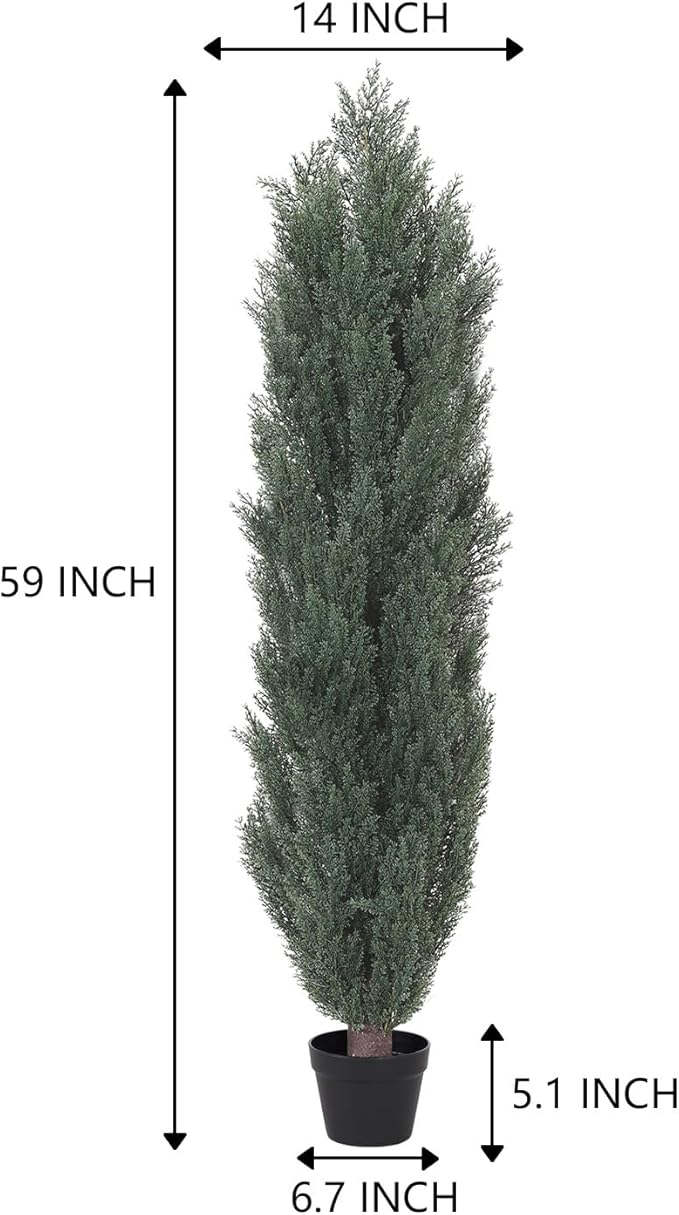 THE BLOOM TIMES 5ft Topiary Trees Artificial Outdoor – UV Resistant Faux Cedar Pine Cypress Bushes and Shrubs, Fake Potted Plants for Front Porch Outside Planter Patio Decor, Set of 2 (5 Foot)-VerdiqueGarden