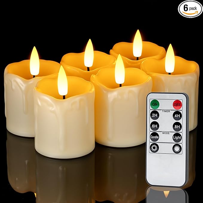 Homemory 2" x 2" Timer Remote Control Flickering Flameless Votive Candles, Realistic Battery Operated, 6Pack 3D Wick Electric Fake for Christmas, Wedding, Home Decorations-VerdiqueGarden