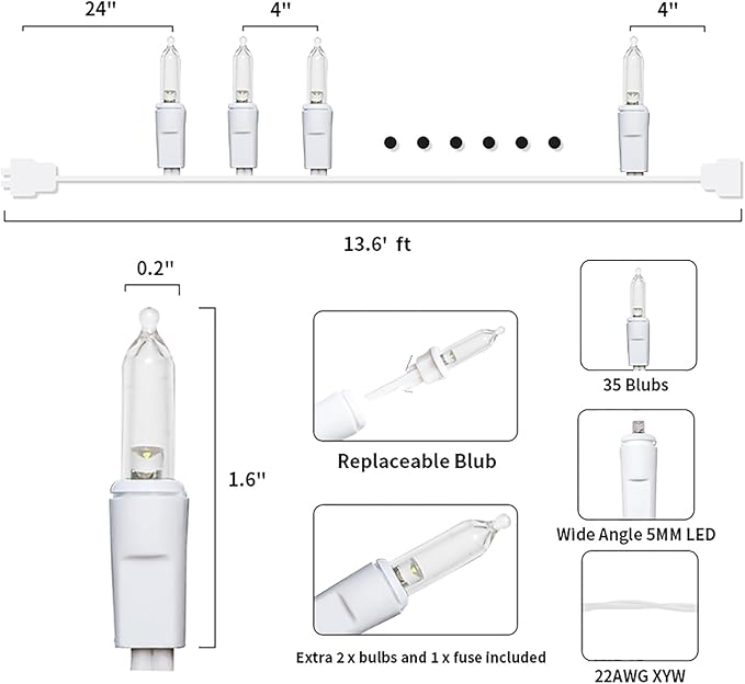 MULTI-SPARKING White Christmas LED Lights - 35 Count Warm White Christmas String Lights for Small Tree, Crafts, Holiday, Indoor/Outdoor Decorations, 11 Feet White Wire, UL Certified, Connectable-VerdiqueGarden