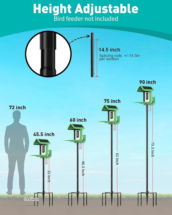 Bird Feeder Pole – 90 Inch Height Bird House Pole with 1-Inch Dia Heavy Duty for Birdfeeders, Feeding Stand with Mount Kit for Outdoor, Slip-Fit Connection-VerdiqueGarden