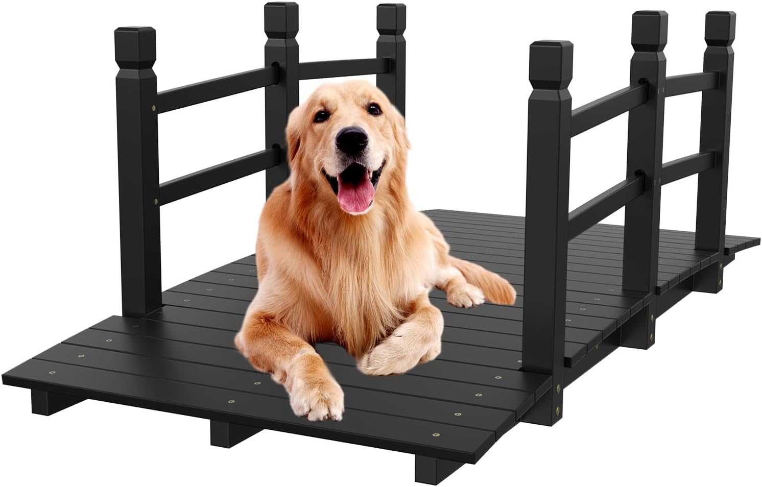 VINGLI Garden Bridge, Classic Wooden Arch with Safety Rails Footbridge (Black, 5 ft)-VerdiqueGarden