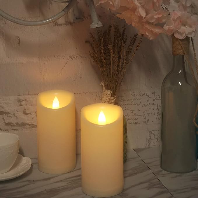 Waterproof Outdoor Battery Operated Flameless Pillar Candles with Timer White Plastic Realistic Flickering Fake Electric LED Lights for Lantern Garden Wedding Christmas Decorations 3”x6” 2 PCS-VerdiqueGarden