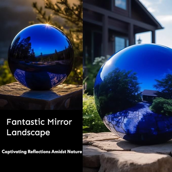 10 Inch Stainless Steel Gazing Globe,v2croft Hollow Ball Mirrored Surface Polished Shiny Sphere,Garden Stainless Steel Gazing Ball for Outdoor Lawn Pond Yard Ornament(Blue)-VerdiqueGarden