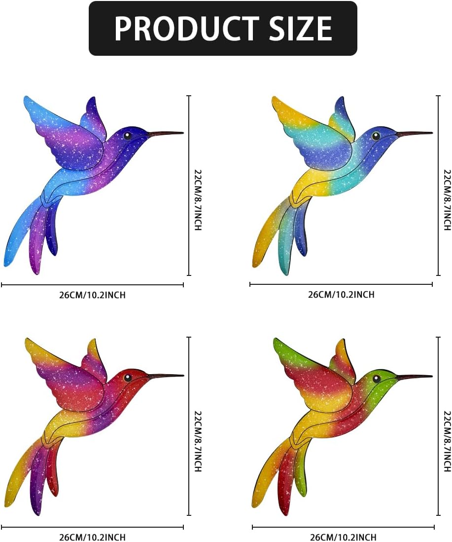 Metal Hummingbird Wall Decor,Outdoor Fence Birds Art Decoration,Hanging Decorations for Garden,Yard,Patio Balcony,Great Gifts for Family Friends(4 Pack)-VerdiqueGarden