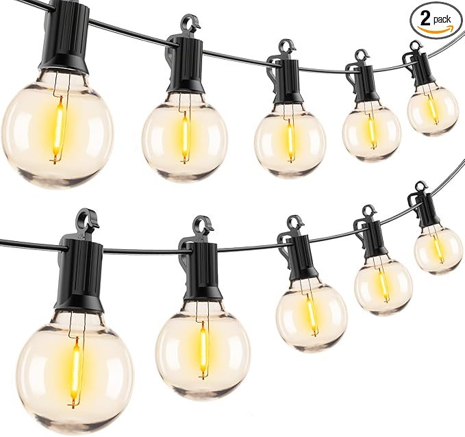Brightown Outdoor String Lights - 2 Pack Globe Patio Lights 50 Ft with 25 G40 Shatterproof Bulbs, Waterproof Connectable Commercial Hanging Lights for Backyard Bistro Porch Cafe-VerdiqueGarden