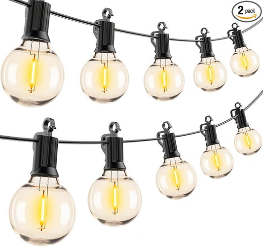 Brightown Outdoor String Lights - 2 Pack Globe Patio Lights 50 Ft with 25 G40 Shatterproof Bulbs, Waterproof Connectable Commercial Hanging Lights for Backyard Bistro Porch Cafe-VerdiqueGarden