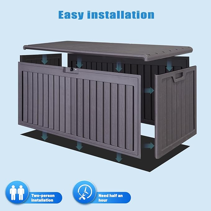 100 Gallon Waterproof Outdoor Storage Box, Outside Resin Deck Box for Patio Cushions, Garden Tools and Sports Pools Equipment-VerdiqueGarden