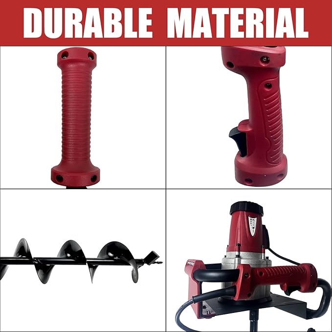 JACKCHEN 1500W Electric Post-Hole Digger with 6-Inch Auger Bit, Earth Auger Drill, Auger Bit Earth Auger, Ideal for Post Hole Digging, Drilling, Tree Planting, Red-VerdiqueGarden