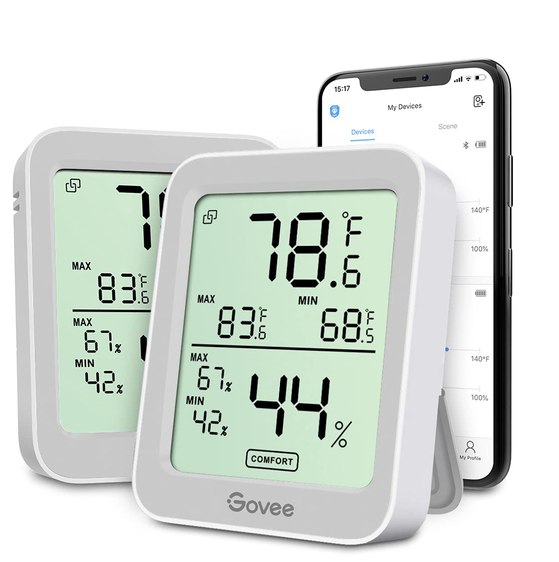 Govee Indoor Hygrometer Thermometer 2 Pack, Humidity Temperature Gauge with Large LCD Display, Notification Alert with Max Min Records, 2 Years Data Storage Export for Room Greenhouse, Grey-VerdiqueGarden
