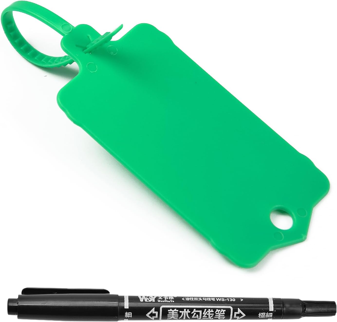 100pcs Blank Plastic Tags for Labeling Reusable Hanging Tags Ties Key Tag Storage Labels Waterproof Plastic Mark Label Writable Hang Sign with One Marker Pen (Green)-VerdiqueGarden
