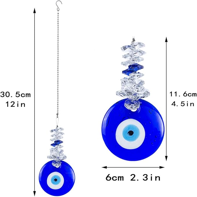 Blue Glass Evil Eye Talisman with Crystal Beads - Good Luck Charm, Home, Office, Car Decoration, Blessing Ornament, Reflects Negative Energy-VerdiqueGarden