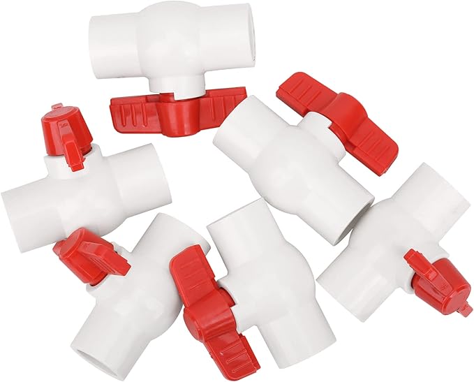 6Pcs 1/2" PVC Ball Valve Water Pipe Shut-off Valve Socket with Red T-Handle for Cold Water Supply lines, Irrigation Pipe fitting System(Socket x Socket), Schedule 40-VerdiqueGarden