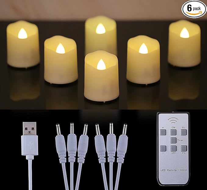 6 PCS 1.8”H Rechargeable Flameless Votive Candles with Remote and Charging Cable, Battery Operated Flickering LED Tealight Candles, Durable & Sturdy Tea Light, Ideal for Pumpkin/Bar/Party Decor-VerdiqueGarden