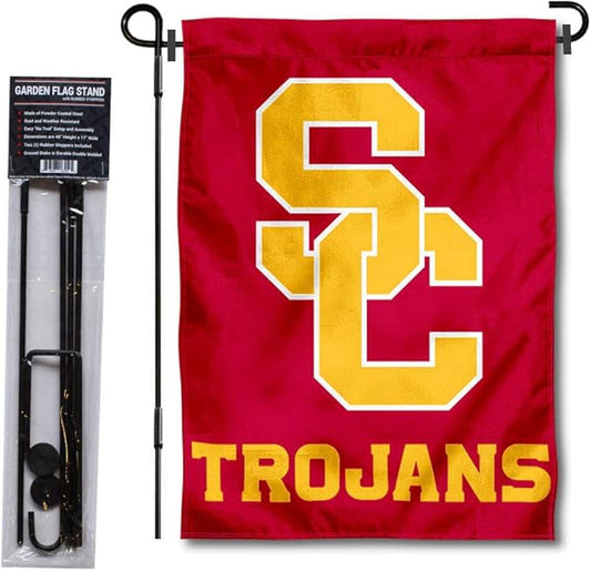College Flags & Banners Co. USC Trojans SC Logo Garden Flag with Stand Holder-VerdiqueGarden