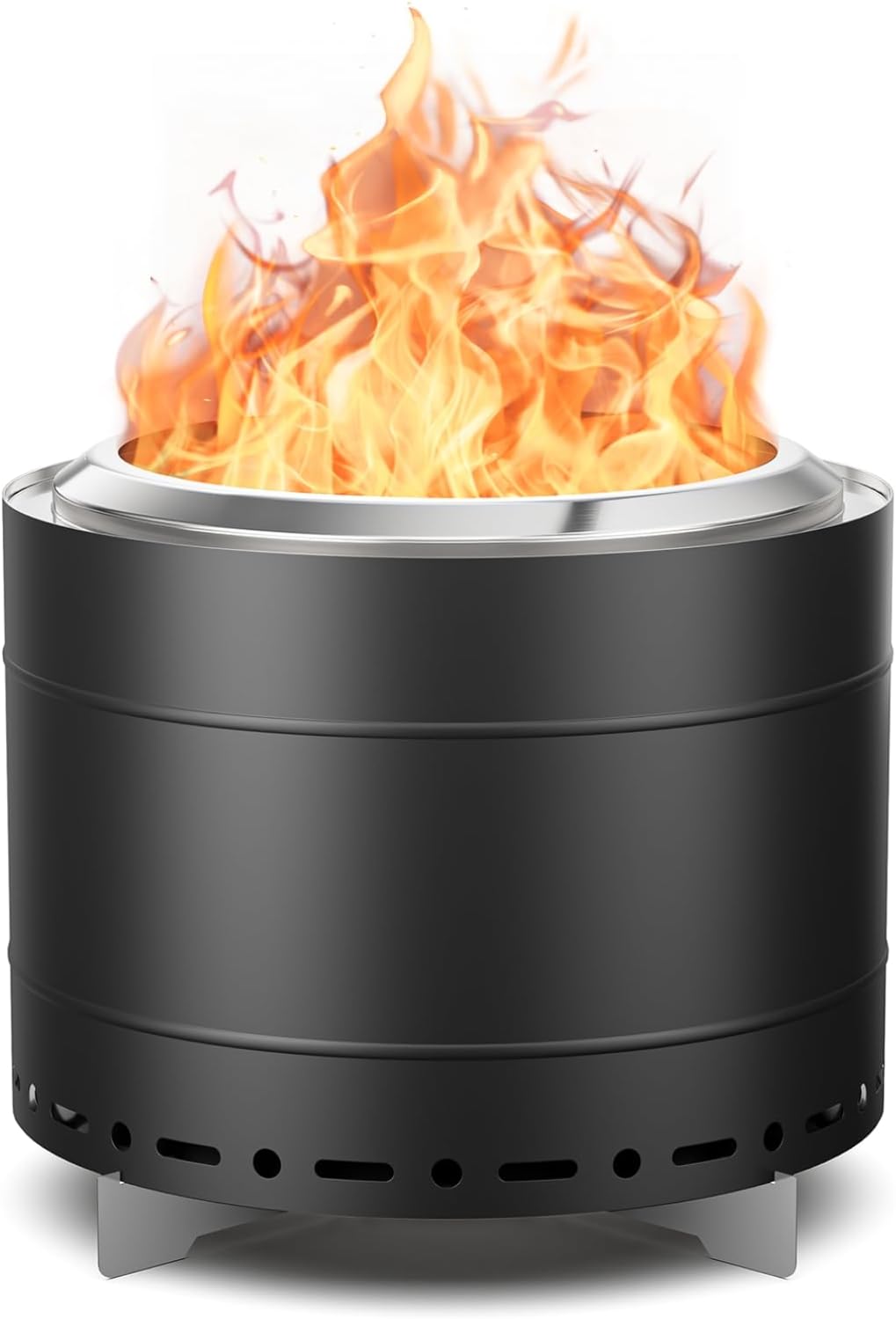 19.5 inch Smokeless Fire Pit with Carry Bag, Stainless Steel Outdoor Smokeless Firepit, Wood Burning Fire Pits for Camping, Bonfire,Low Smoke Firepit for Outside(Black)-VerdiqueGarden