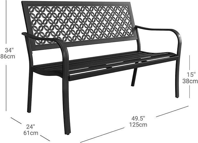 Grand patio 50" Outdoor Bench Garden Bench with Armrests Bench for Outdoors Lawn Yard Porch Black-VerdiqueGarden