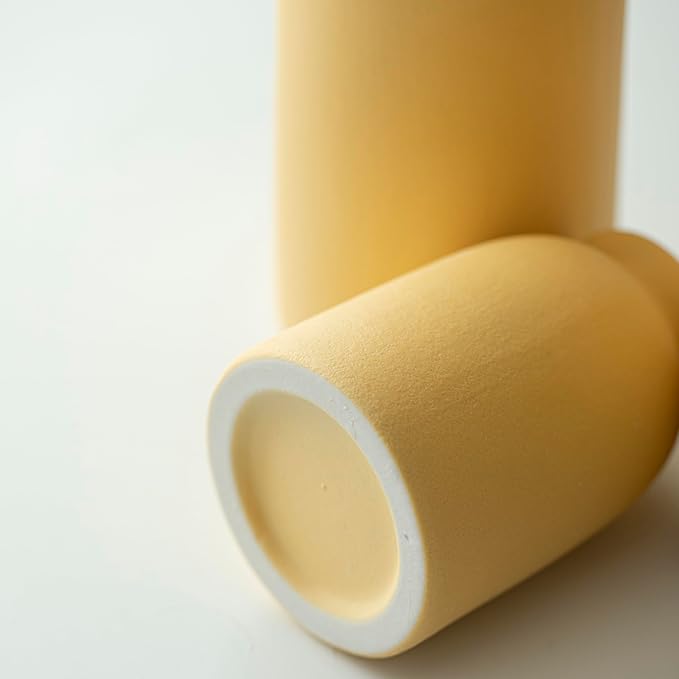 Ceramic Vase Set-3, Small Flower Vases for Decor, Modern Boho Farmhouse Style, Decorative Vases for Pampas Grass & Dried Flowers, Distressed Finish (Yellow)-VerdiqueGarden