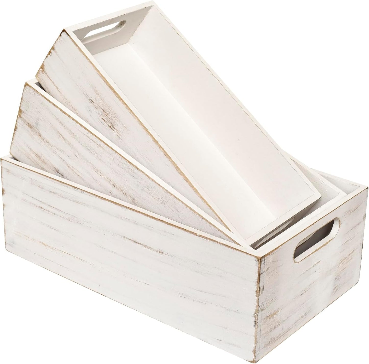 Set of 3 Wooden Boxes for Storage Small Crates for Display and Organizing, Farmhouse Style Storage Boxes for Crafts, Decor, Home Pantry and Living Room-VerdiqueGarden