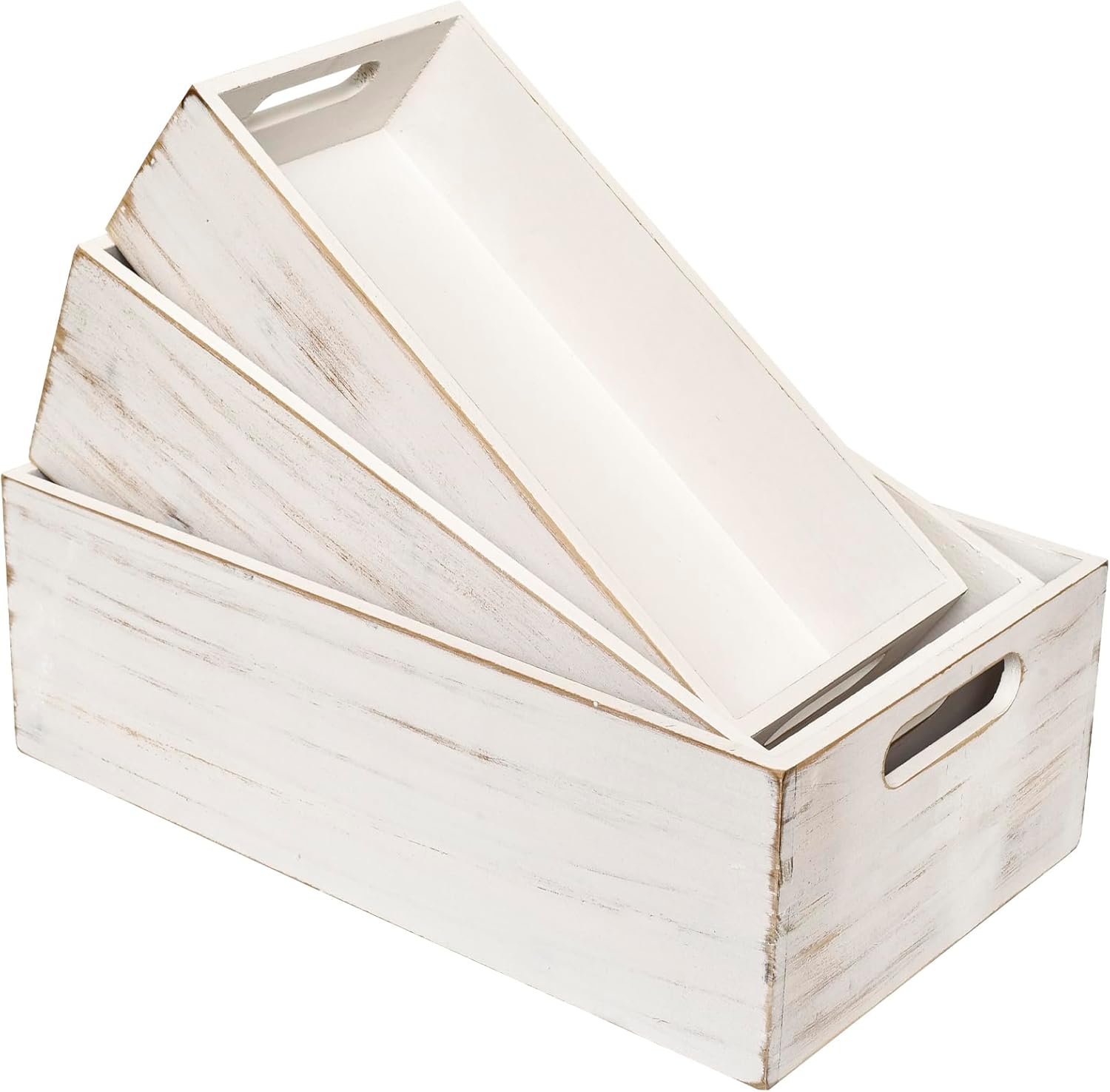 Set of 3 Wooden Boxes for Storage Small Crates for Display and Organizing, Farmhouse Style Storage Boxes for Crafts, Decor, Home Pantry and Living Room-VerdiqueGarden