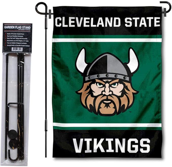 College Flags & Banners Co. Cleveland State Vikings Garden Flag with Stand Holder-VerdiqueGarden