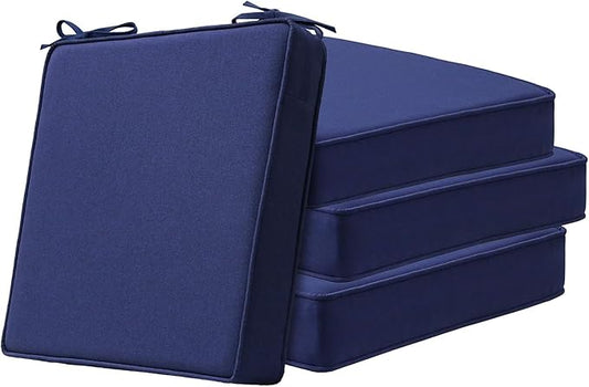 Square Corner Seat Cushions, 18.5" x 16" x 3", Set of 4, Indoor Outdoor Water Repellent Universal Chair Pads with Ties for Patio Furniture, Garden Deck Dining Chairs, Navy-VerdiqueGarden