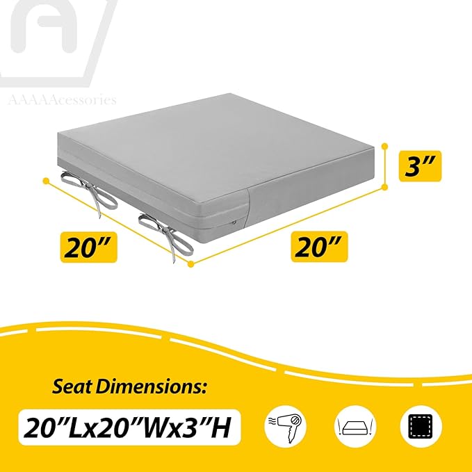 AAAAAcessories Outdoor Seat Cushions for Chairs, Waterproof, Fade-Resistant Patio Furniture Replacement Cushions, 20" x 20" x 3", Set of 2, Gray-VerdiqueGarden