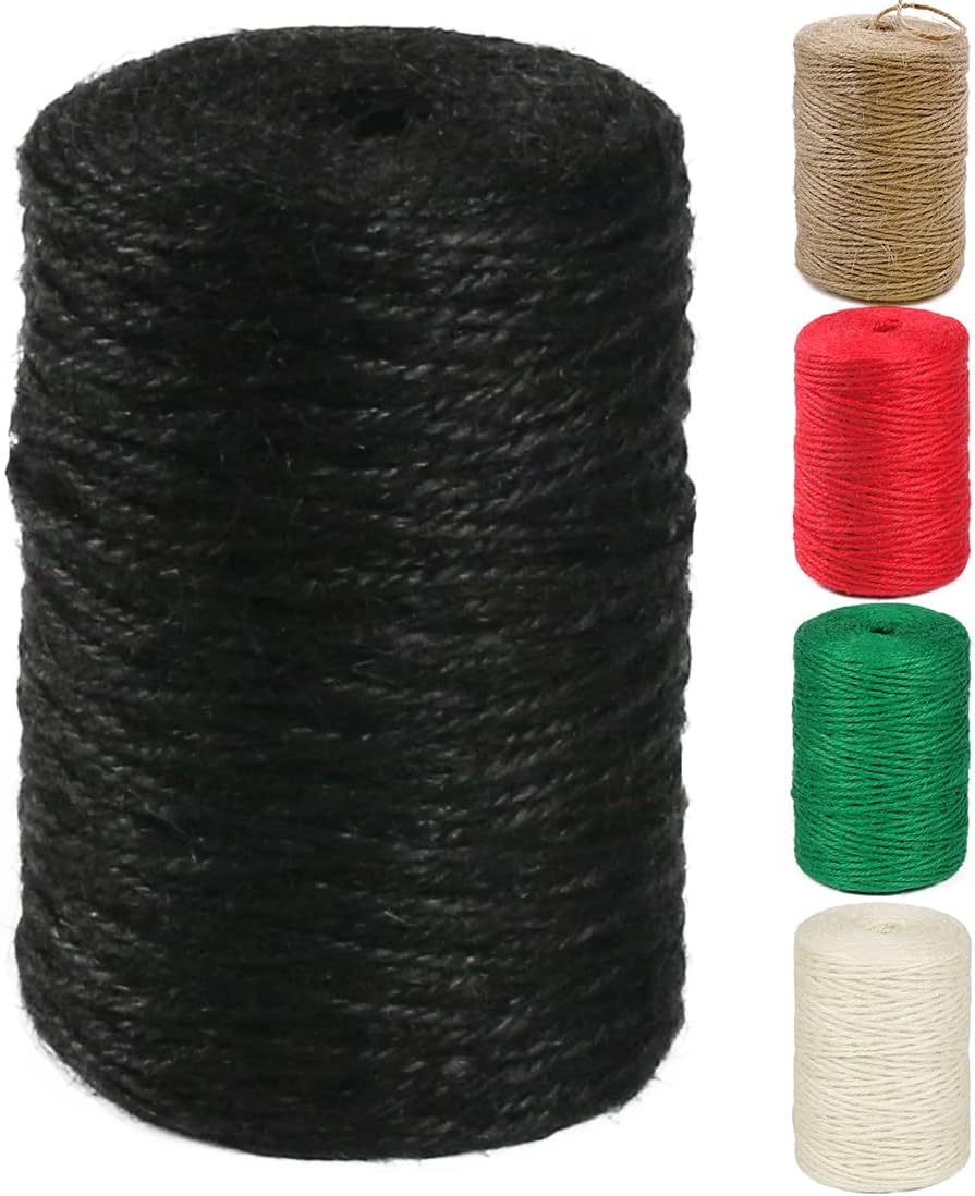 PerkHomy Natural Jute Twine 600 Feet Long Colored Twine Rope for Crafts Gift Wrapping Packing Gardening and Wedding Decor (Black)-VerdiqueGarden