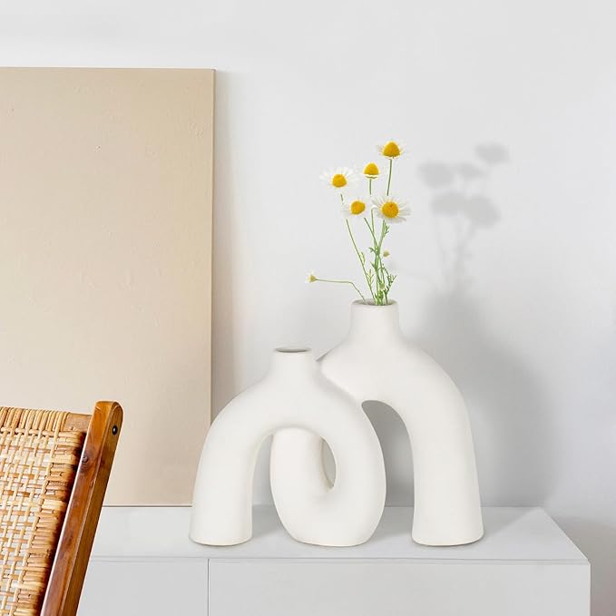 CEMABT Modern Nordic Boho Vase Set - Elegant White Matte Ceramic Home Decor for Living Room, Bookshelf, Mantel, Entryway Table & Console Décor | Shelf Decorations Gift-VerdiqueGarden