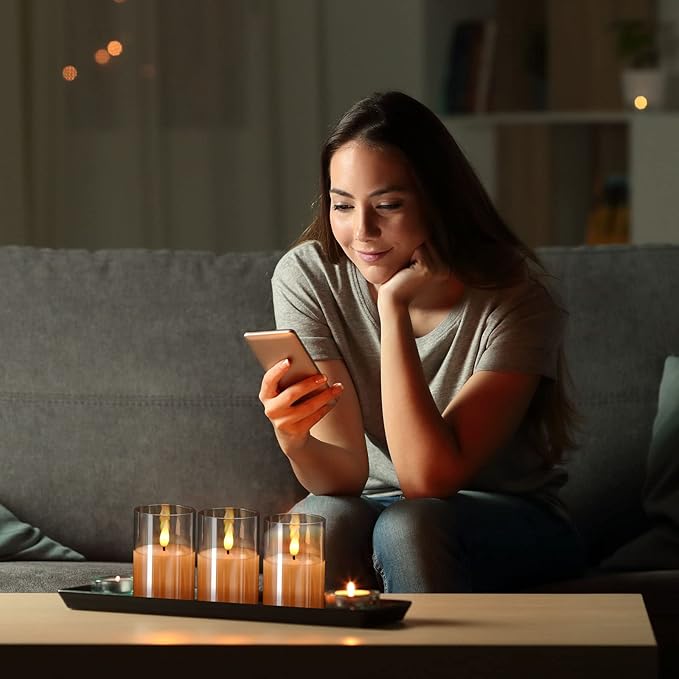 6Pack Glass Flickering Flameless Candles with Remote, 2"X3" Real Wax Votive Candles Battery Operated, Small Electric LED Candles for Wedding Home Decor, w/4 Timers+2 Lighting Modes [Gold]-VerdiqueGarden