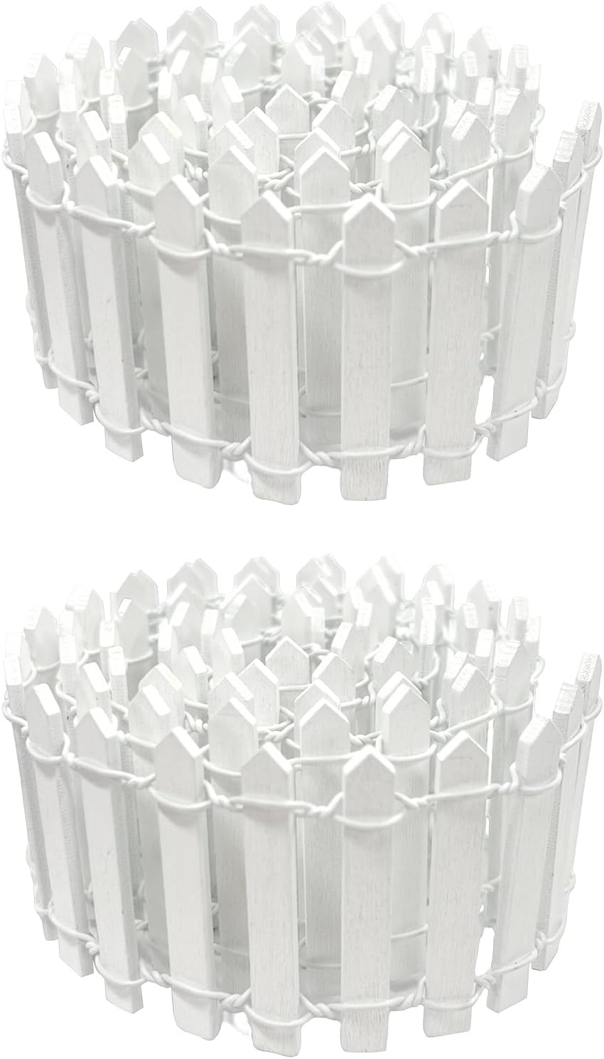 35 Inches Mini Fairy Garden Fence DIY Small Wood Decorative Picket Fence Micro Landscape Miniature Ornaments for Dollhouse, Crafts, Diorama Project, Plant Pot (White(2 PCS))-VerdiqueGarden