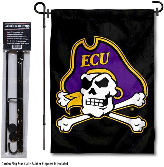 College Flags & Banners Co. East Carolina Pirates Garden Flag with Pole Stand Holder-VerdiqueGarden