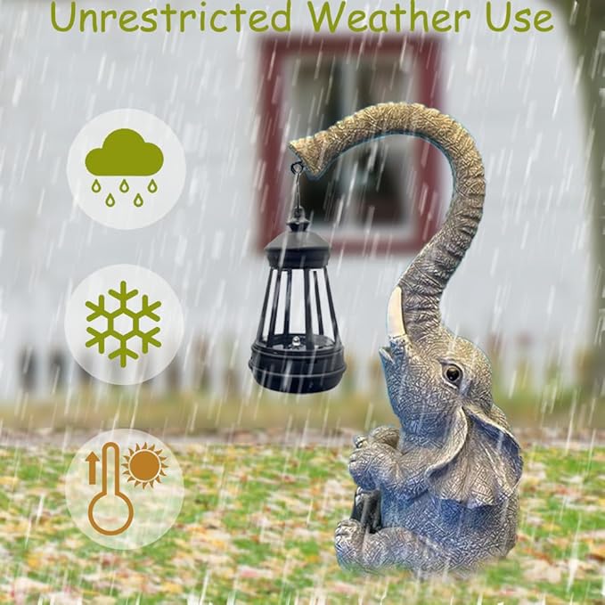 10.6 Inch Statue Elephant with Solar Outdoor Lights for Garden Decor，Lucky Present with Appeal for Birthdays(Man and Women and Family)，Unique Housewarming Presents and Yard Decor. (Gray)-VerdiqueGarden