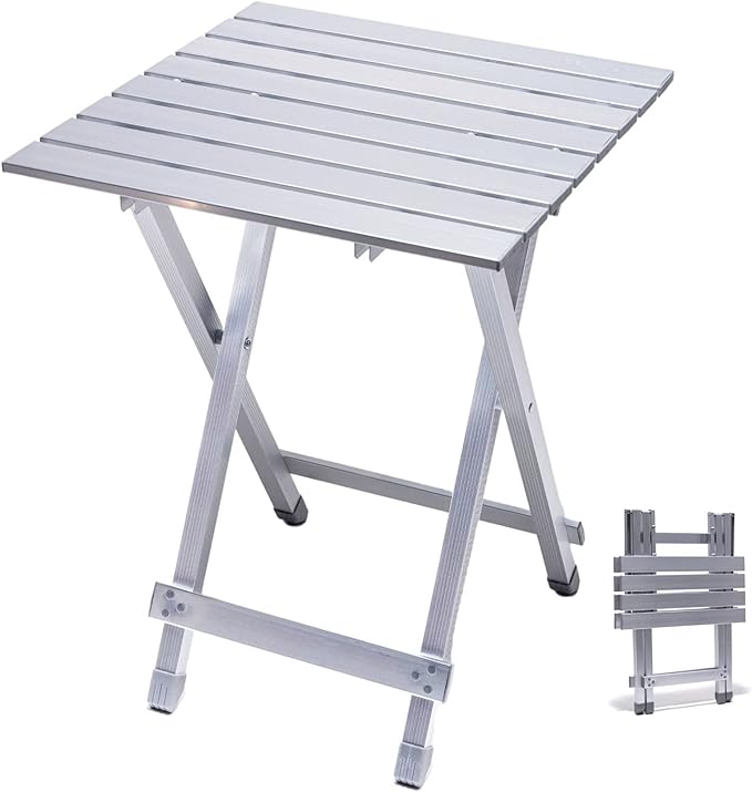 SUNNYFEEL Folding Camping Table - Lightweight Aluminum Portable Picnic Table, 18.5x18.5x24.5 Inch for Cooking, Beach, Hiking, Travel, Fishing, BBQ, Indoor Outdoor Small Foldable Camp Tables-VerdiqueGarden