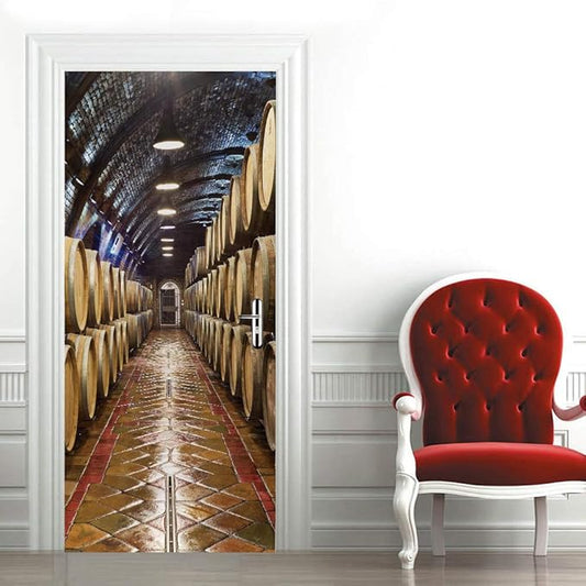 3D Door Stickers Murals Peel and Stick - Wine Cellar Wallpaper Self-Adhesive Decals - Removable PVC Waterproof Poster for Bedroom Living Room 37.4" x 82.7"-VerdiqueGarden