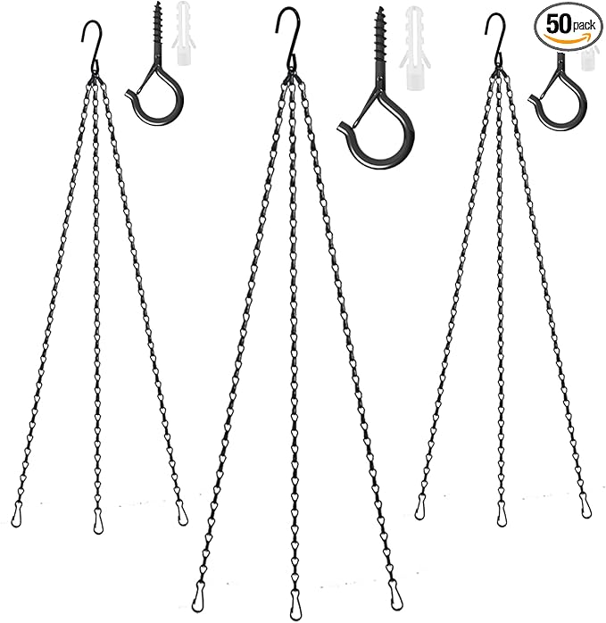 Hanging Basket Chain 23 Inch 3 Hanging Chain Plant Pot Replacement Hook Plant Hook for Flower Pots, Bird Feeders & Lanterns, 3 Pack (23” Black)-VerdiqueGarden