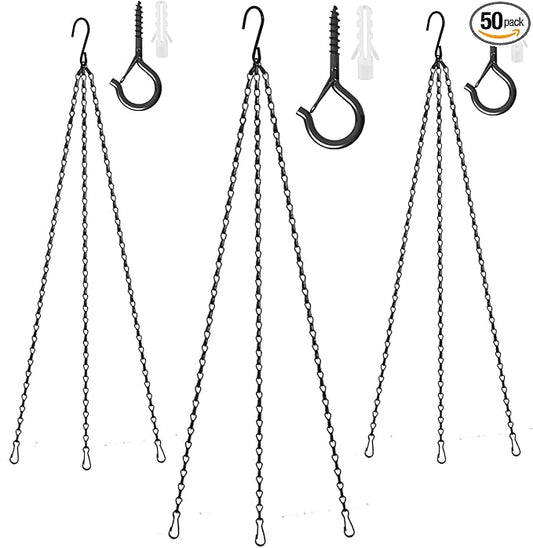 Hanging Basket Chain 23 Inch 3 Hanging Chain Plant Pot Replacement Hook Plant Hook for Flower Pots, Bird Feeders & Lanterns, 3 Pack (23” Black)-VerdiqueGarden
