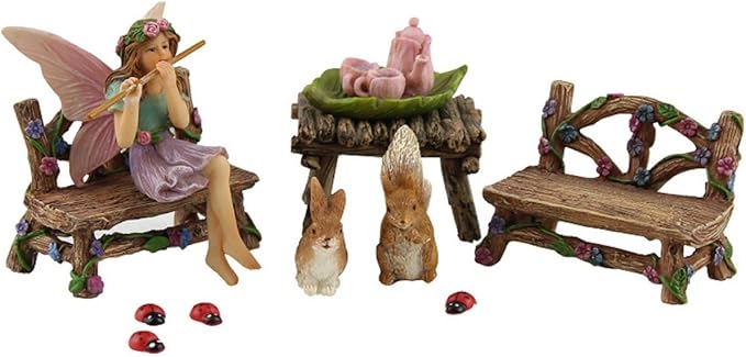 Fairy Garden Accessories Outdoor - Colorful Fairy Garden Starter Kit with a Fairy for a Garden and Miniature Furniture - 14 Piece Set-VerdiqueGarden