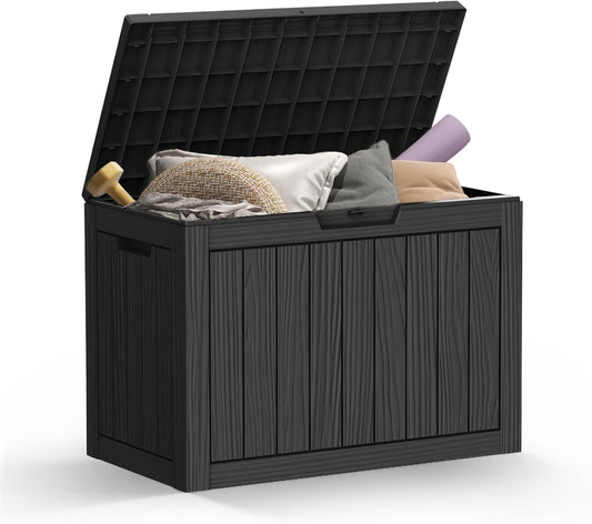 Mars Villa 45 Gallon Outdoor Storage Box, Resin Deck Box Waterproof, Storage Chest for Outside Patio Furniture Cushions, Pool Supplies, Garden Tools, UV Resistant and Weatherproof, Black-VerdiqueGarden