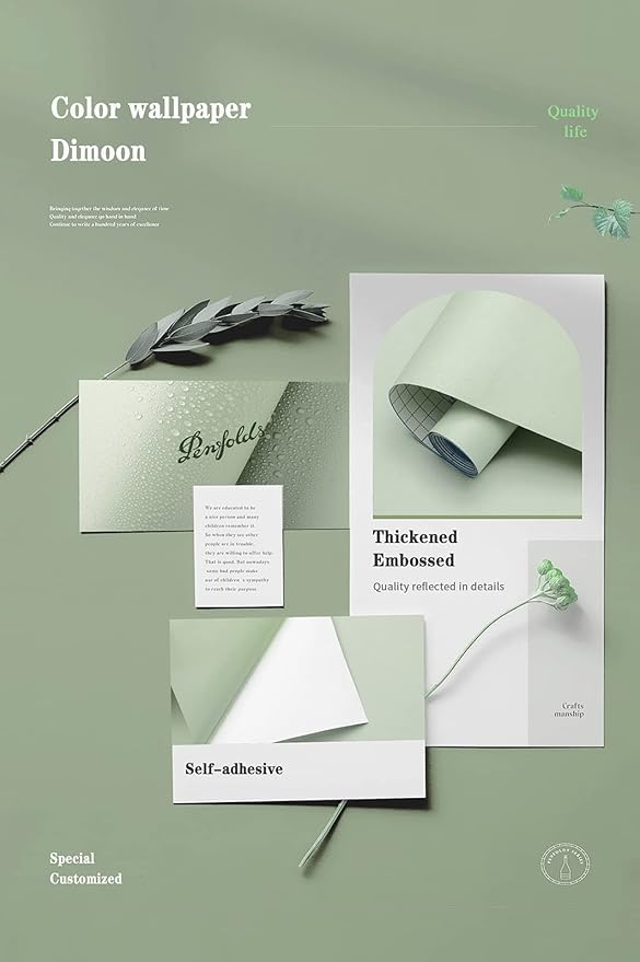 Dimoon 590''x17.7'' Green Peel and Stick Wallpaper Contact Paper Modern Self Adhesive Wall Paper Removable Renter Friendly Textured Solid Color Shelf Cabinet Vinyl Roll (590''x17.7'',Light Green)-VerdiqueGarden